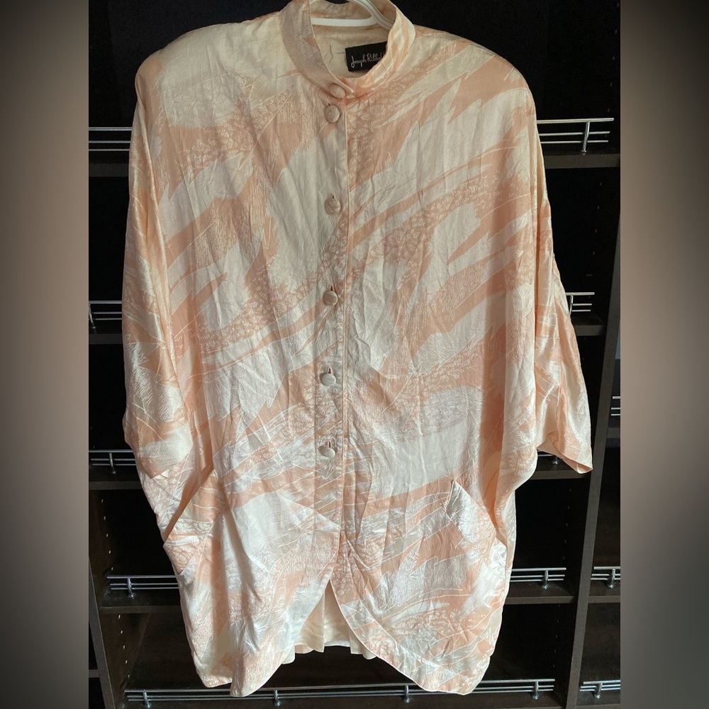 Vintage Joseph Ribkoff Peach and White Button-Up Blouse and Skirt Set